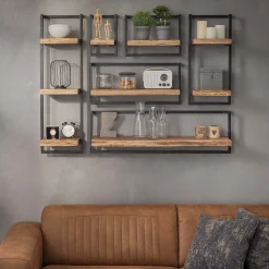 Set Wandregal Akazie Baumkante Edge Metall Groß