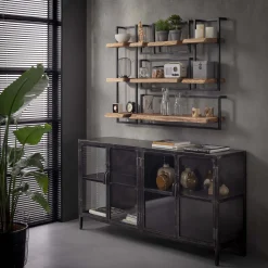 Set Wandregal Akazie Baumkante Edge Metall Groß