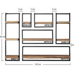 Set Wandregal Akazie Baumkante Edge Metall Groß