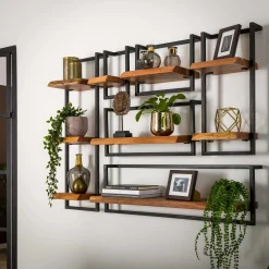 Set Wandregal Akazie Baumkante Edge Metall Groß