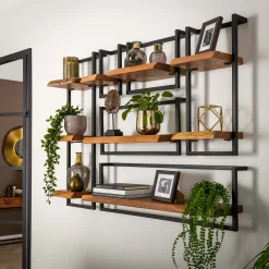 Set Wandregal Akazie Baumkante Edge Metall Groß