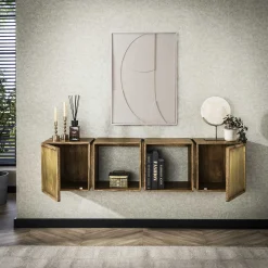 Sideboard Brass für die Wand 2türig Mangoholz Messingbeschläge