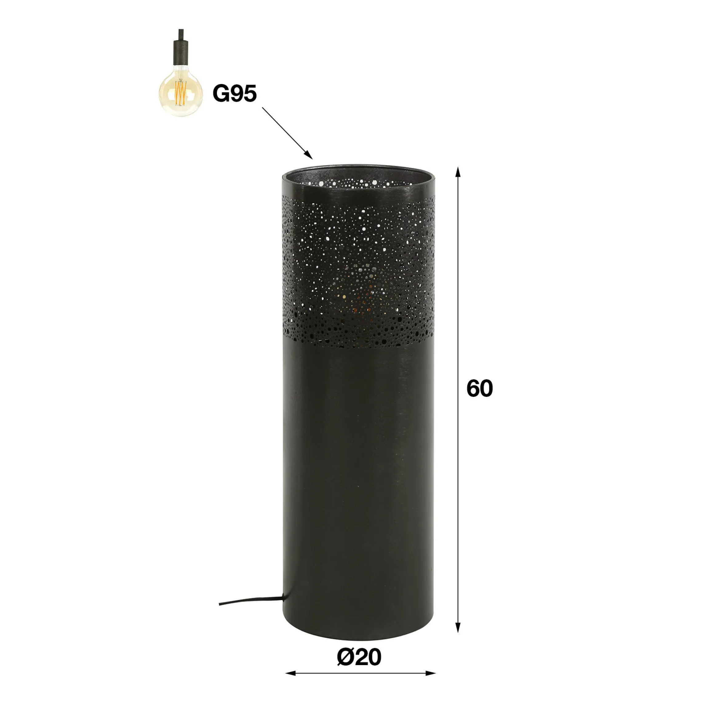 Stehlampe Industrial Zylinder Schwarz Nickel in drei Größen