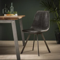 Stuhl Esszimmerstuhl Zig Zag Industrial Lederlook Anthrazit