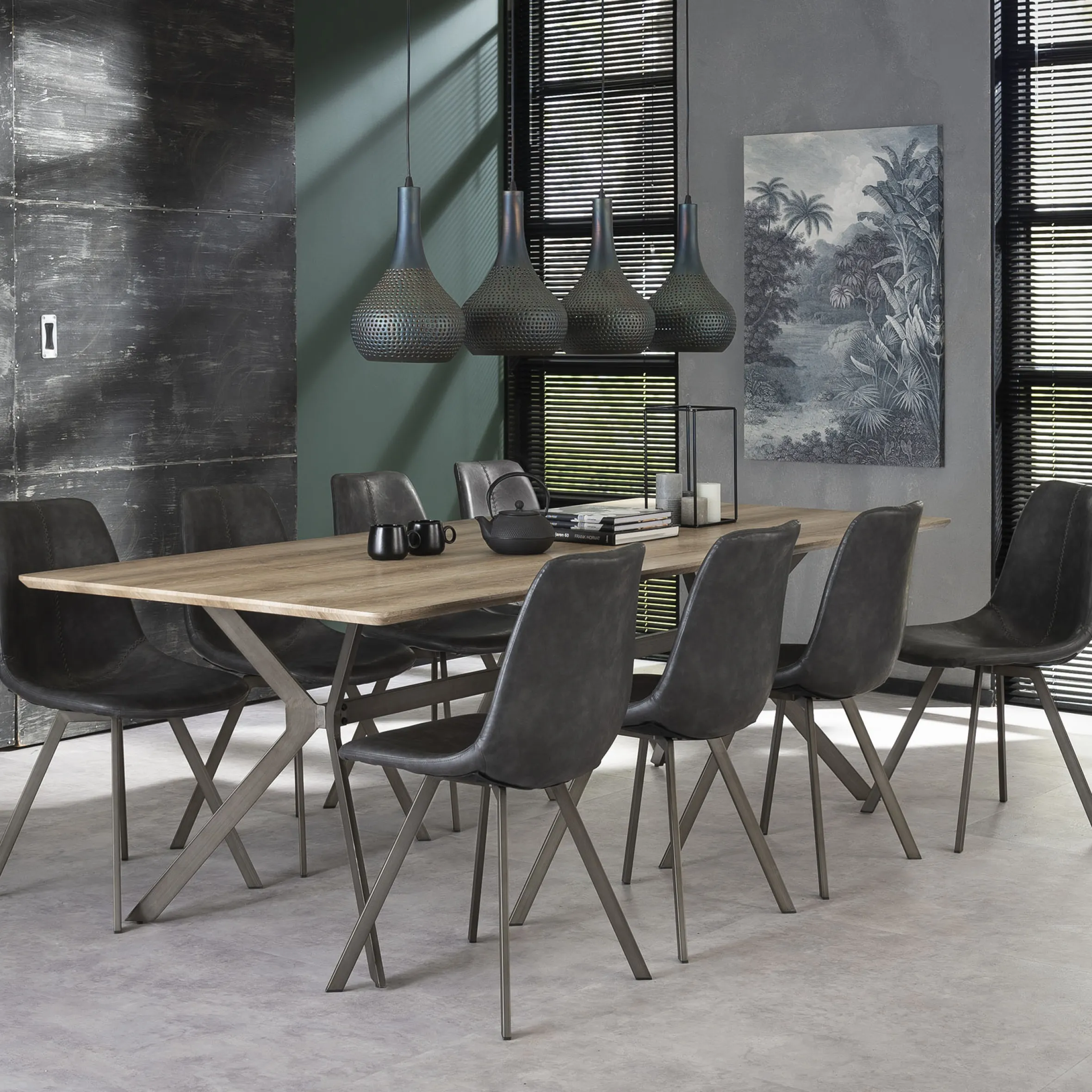 Stuhl Esszimmerstuhl Zig Zag Industrial Lederlook Anthrazit