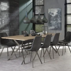 Stuhl Esszimmerstuhl Zig Zag Industrial Lederlook Cognac