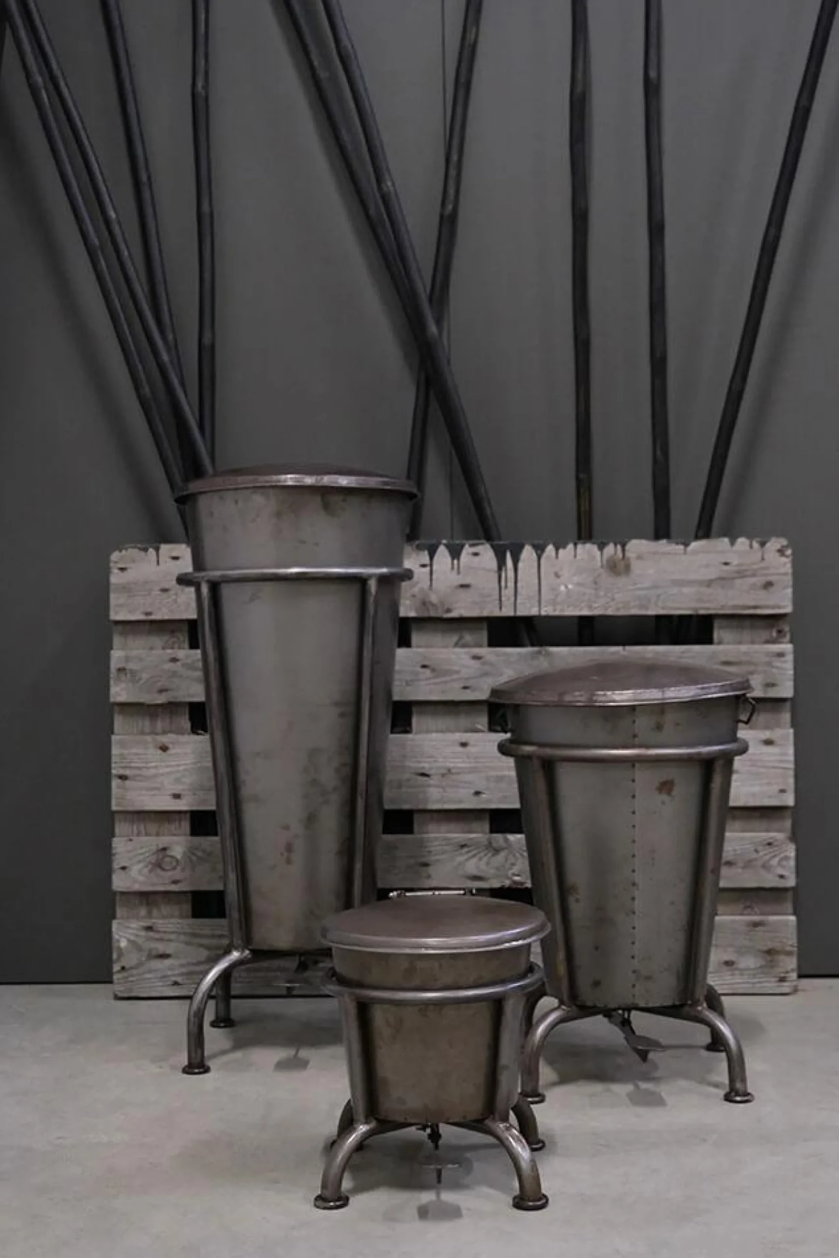 Treteimer Vintage Abfalleimer Industrial Eisen Silbergrau XL