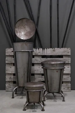 Treteimer Vintage Abfalleimer Industrial Eisen Silbergrau XL