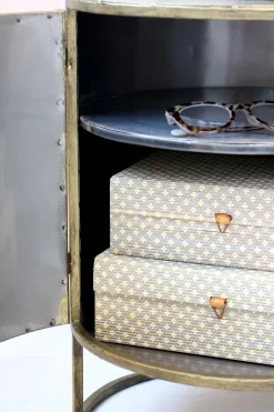 Vintage Beistelltisch Nachttisch Remi Rillenoptik Metall Antik-Messing