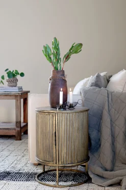 Vintage Beistelltisch Nachttisch Remi Rillenoptik Metall Antik-Messing