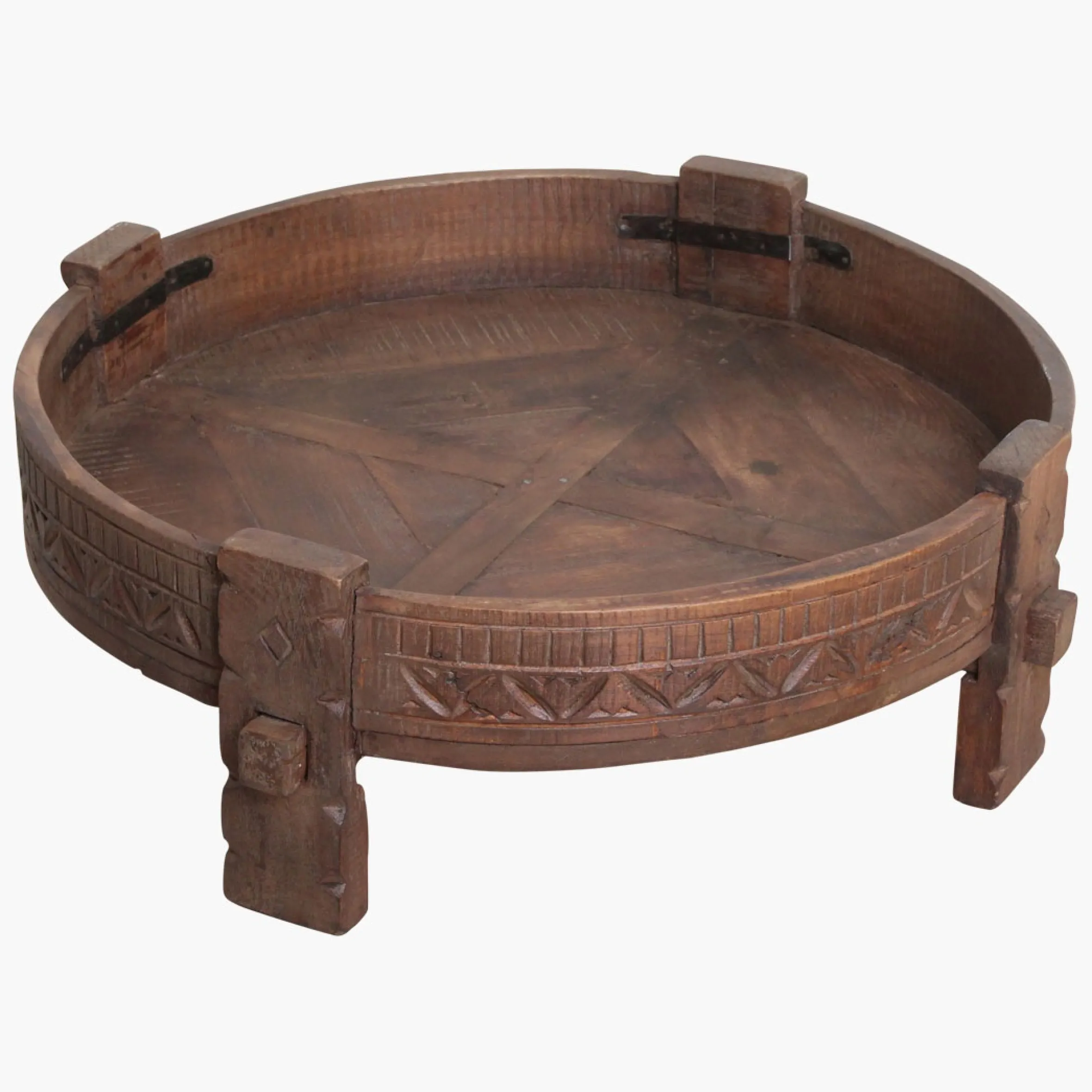 Vintage Couchtisch Grinding Bowl Holz Indien Alt