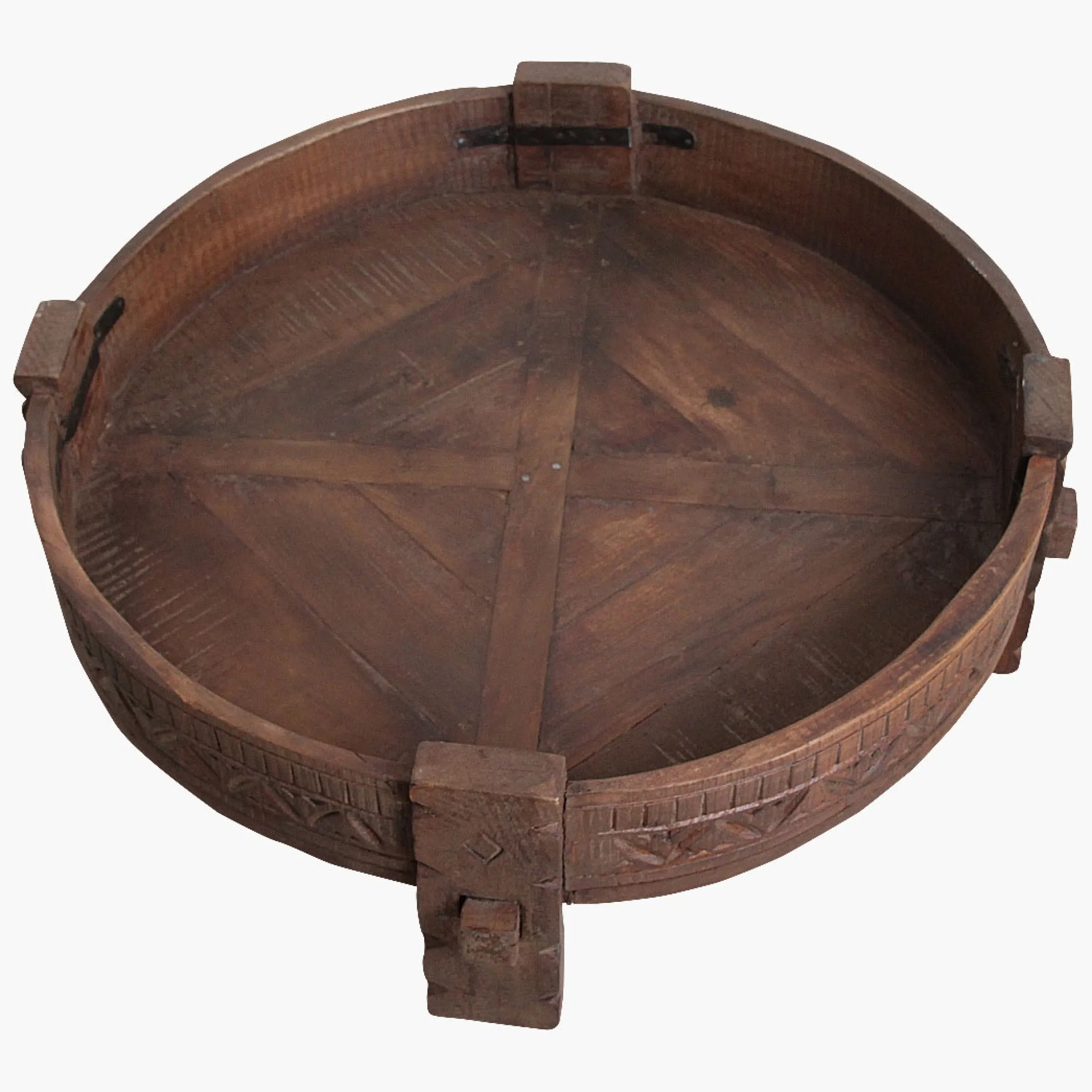 Vintage Couchtisch Grinding Bowl Holz Indien Alt