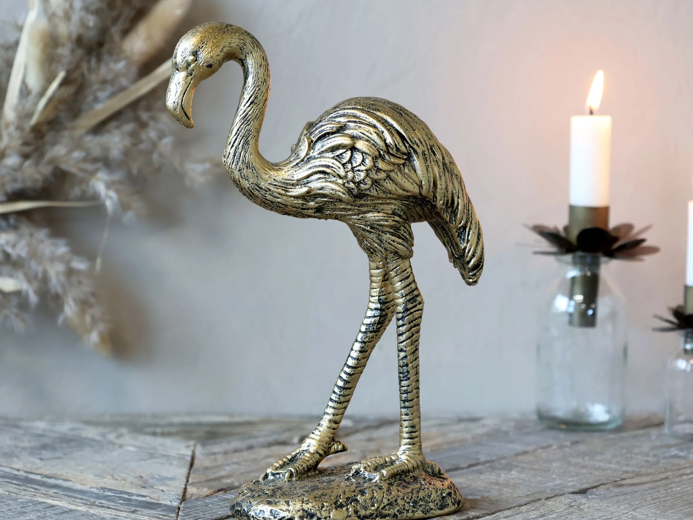 Vintage Dekofigur Flamingo Antik-Gold