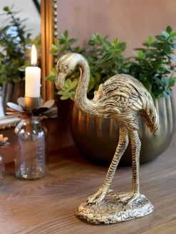 Vintage Dekofigur Flamingo Antik-Gold