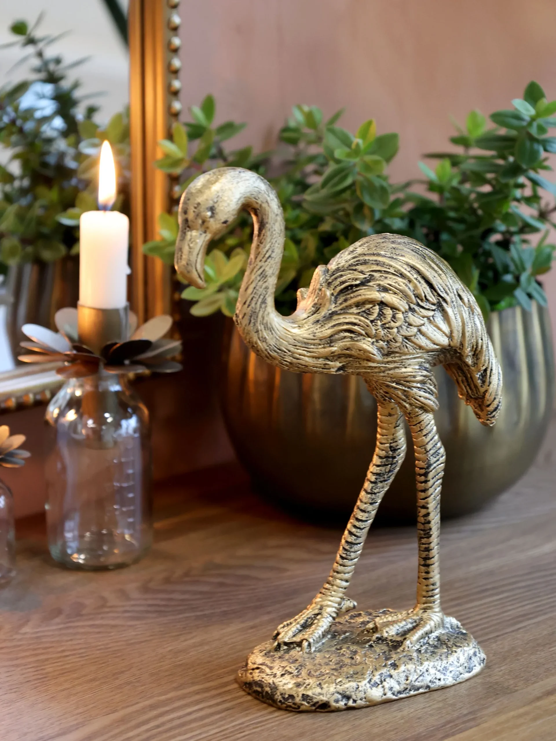 Vintage Dekofigur Flamingo Antik-Gold