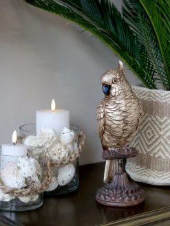 Vintage Dekofigur Papagei auf Ständer in Antik-Messing