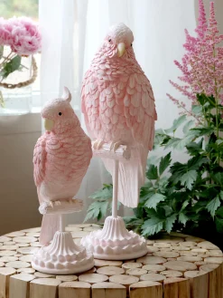 Vintage Dekofigur Papagei auf Ständer in Himbeere groß