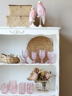 Vintage Dekofigur Papagei auf Ständer in Himbeere groß