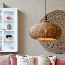 Vintage Hängelampe Chateau Rattangeflecht Mangoholz