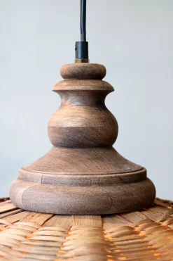 Vintage Hängelampe Chateau Rattangeflecht Mangoholz