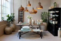 Vintage Hängelampe Chateau Rattangeflecht Mangoholz