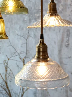 Vintage Hängelampe Jardin Glas Messingfassung Modell 6 Klarglas