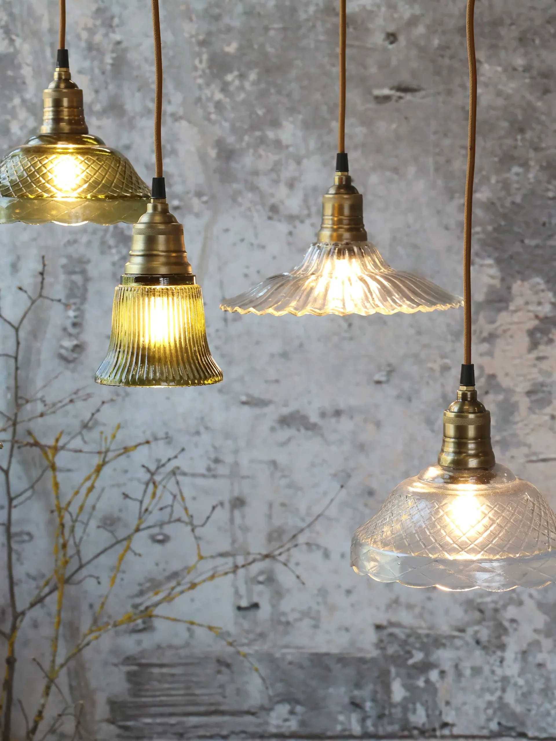 Vintage Hängelampe Jardin Glas Messingfassung Modell 4 Klarglas