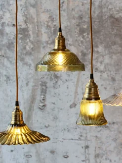 Vintage Hängelampe Jardin Glas Messingfassung Modell 5 Grün