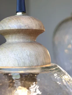 Vintage Hängelampe Maison De Campagne Glas Mangoholz Rund