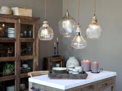 Vintage Hängelampe Maison De Campagne Glas Mangoholz Rund