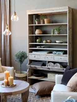 Vintage Hängelampe Maison De Campagne Glas Mangoholz Rund