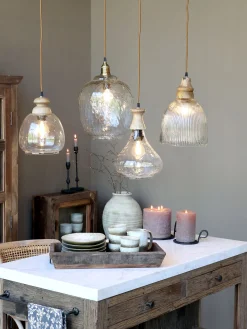 Vintage Hängelampe Maison De Campagne Glas Mangoholz Oval