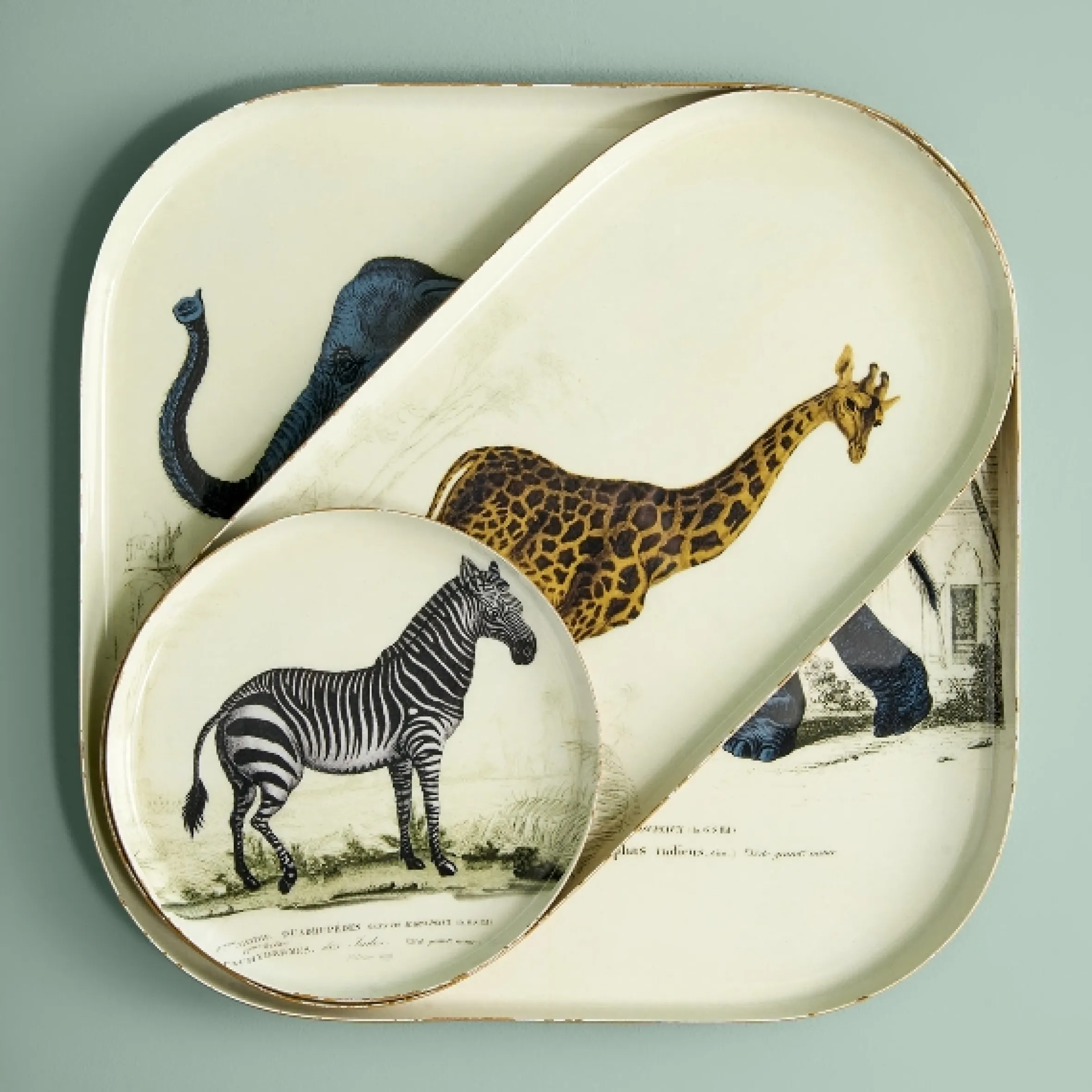 Vintage Tablett 3er Set Safari Tiermotive Metall