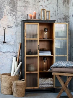 Vintage Vitrine Mathéo Holz Metall geripptes Glas