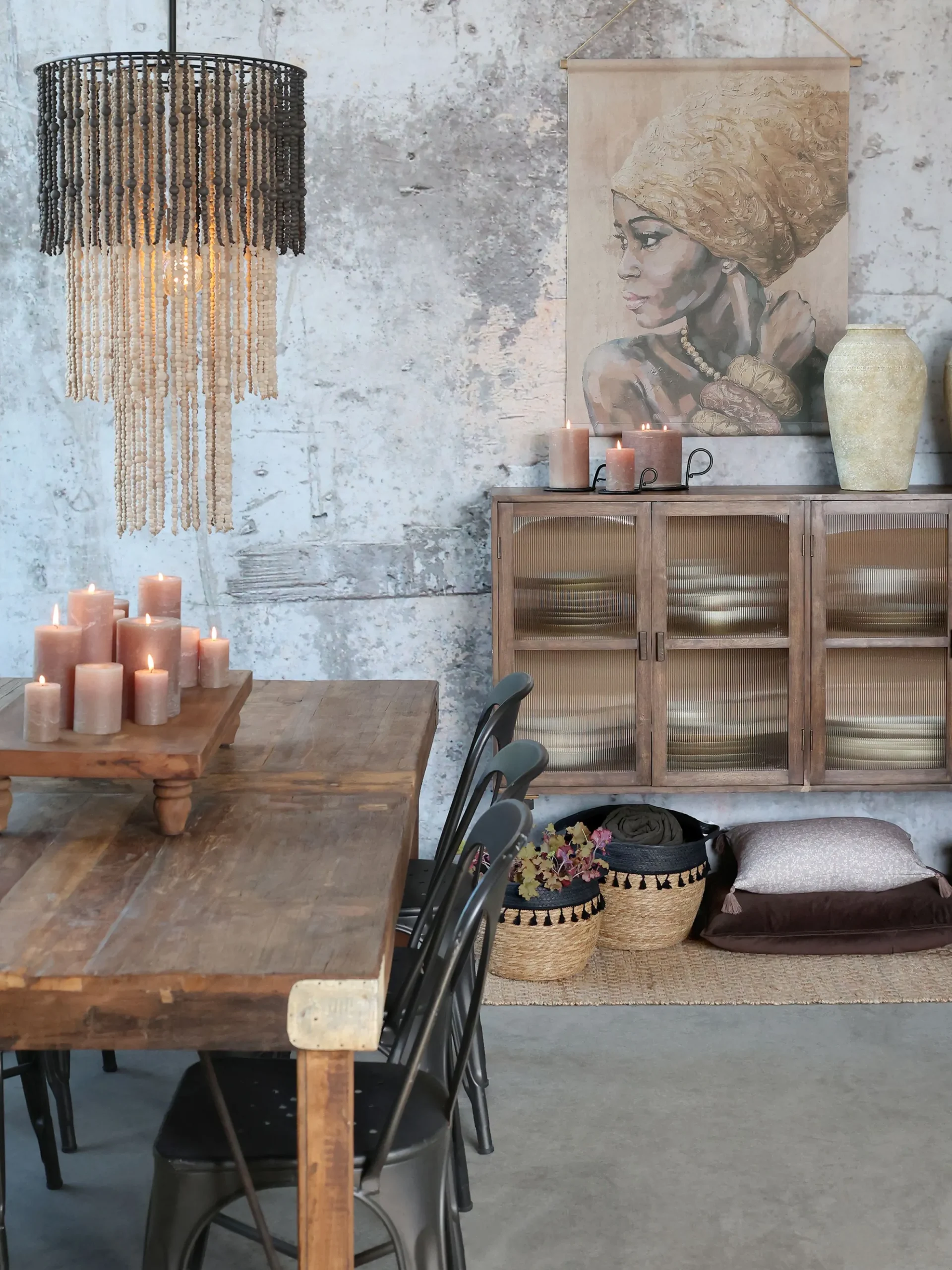 Vintage Vitrine Sideboard Antoine Holz Metall gerippte Front