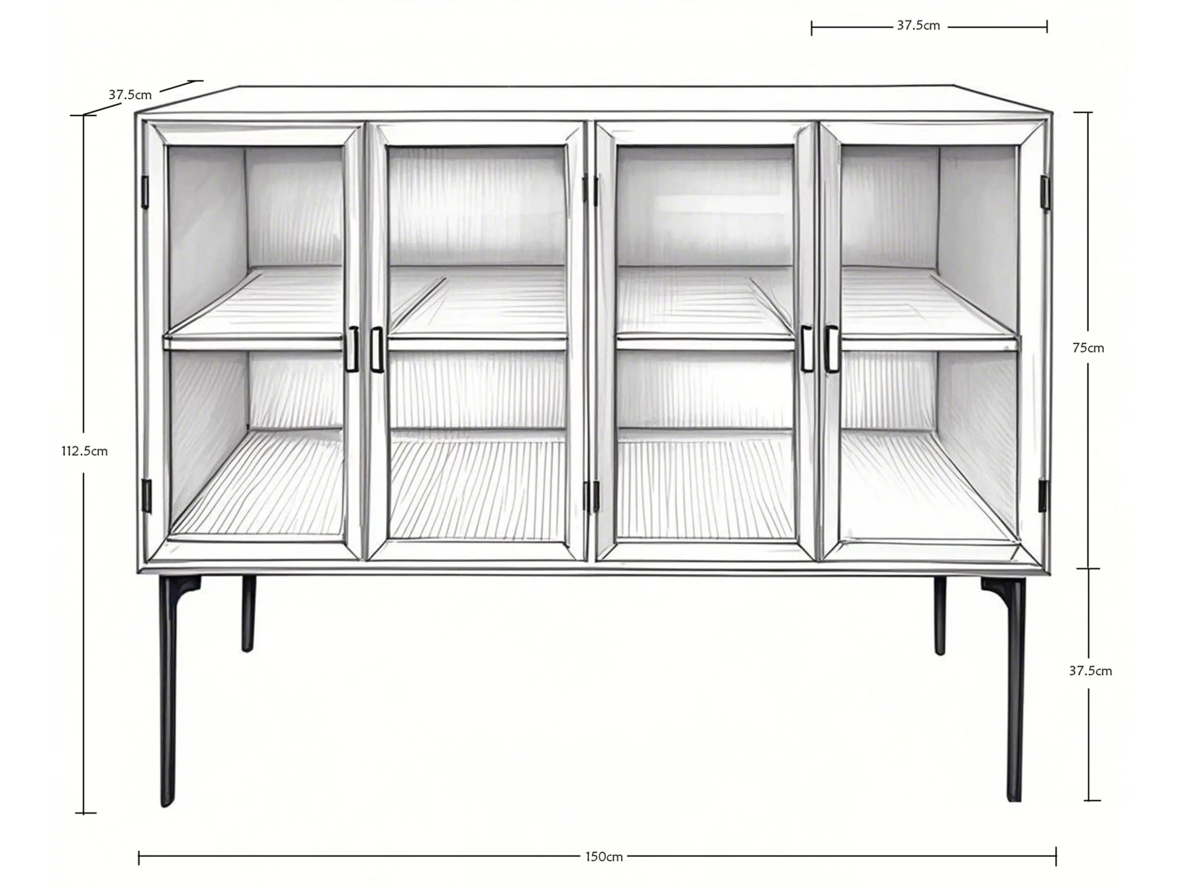 Vintage Vitrine Sideboard Antoine Holz Metall gerippte Front