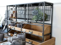 Vintage Wandregal Bruno 4 Schubladen 3 Gitterfächern Schwarz