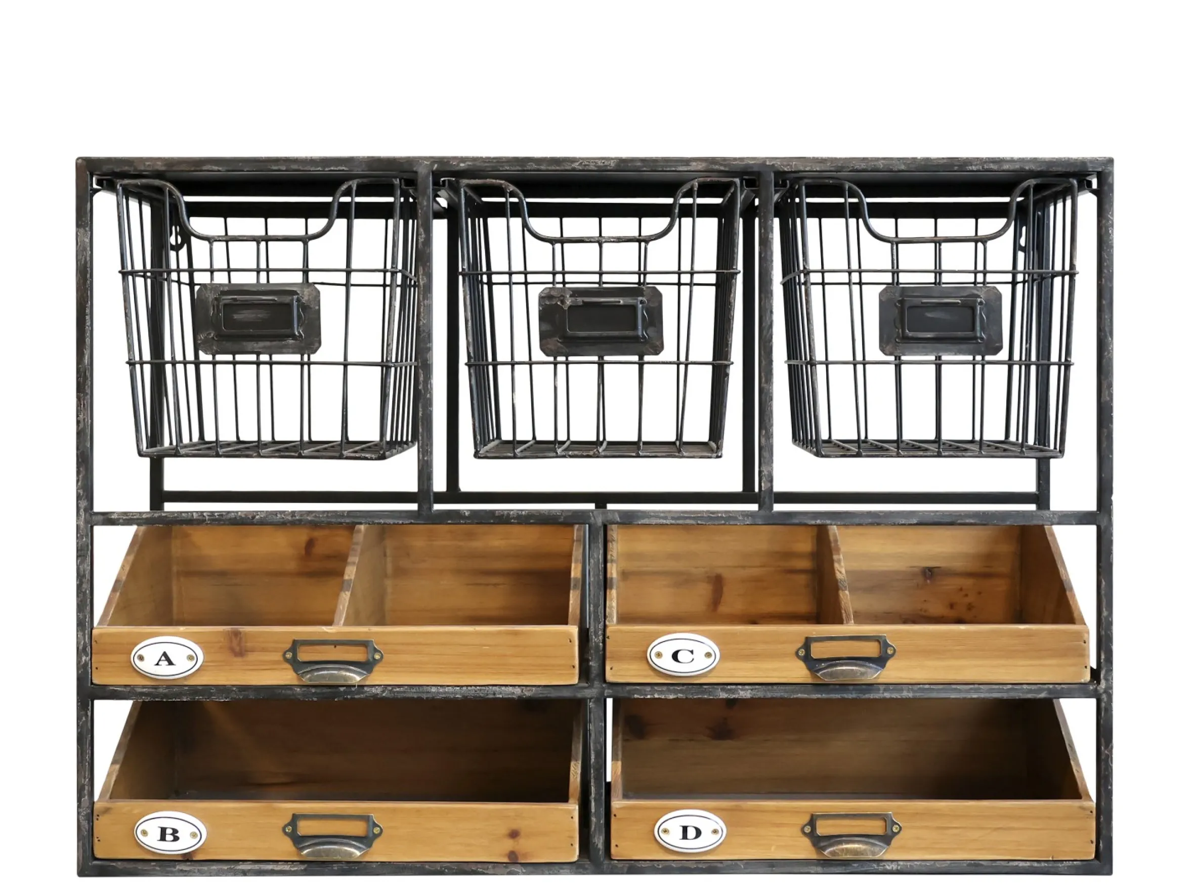 Vintage Wandregal Bruno 4 Schubladen 3 Gitterfächern Schwarz