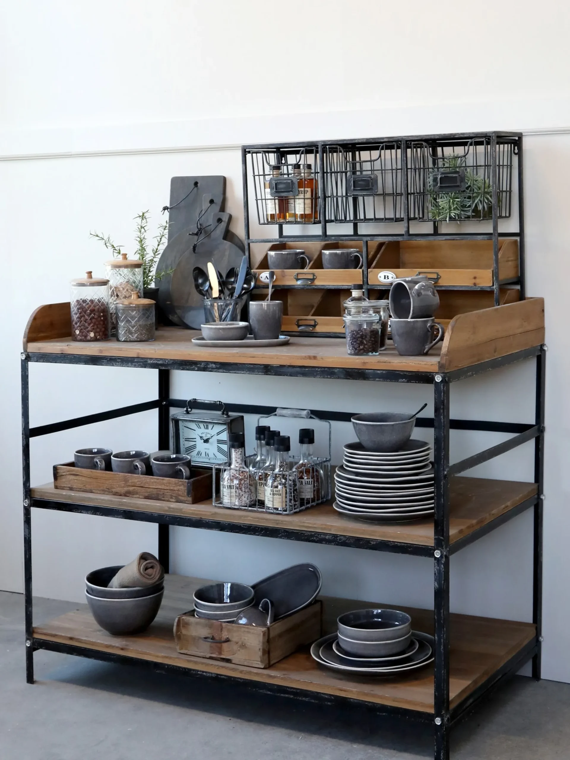 Vintage Wandregal Bruno 4 Schubladen 3 Gitterfächern Schwarz