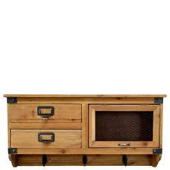Vintage Wandregal Etienne 2 Schubladen, Fach und 3 Haken