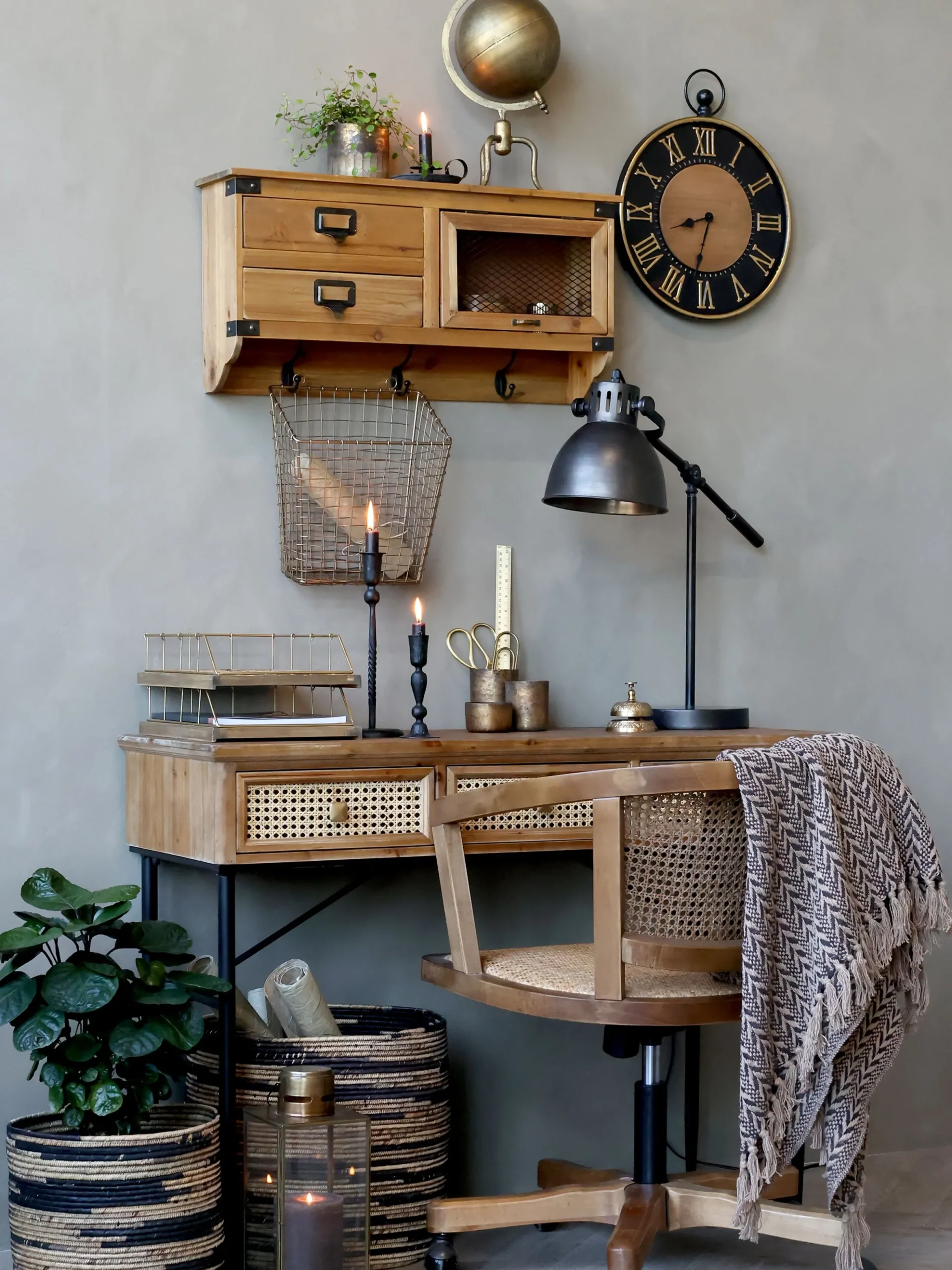 Vintage Wandregal Etienne 2 Schubladen, Fach und 3 Haken