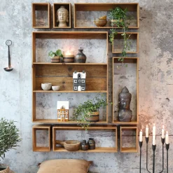 Vintage Wandregal Joel Holz 9er Set verschiedene Größen