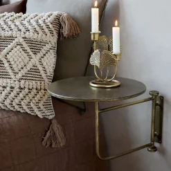 Vintage Wandtisch Nachtisch Antik-Gold Metall Schwenkbar Klein