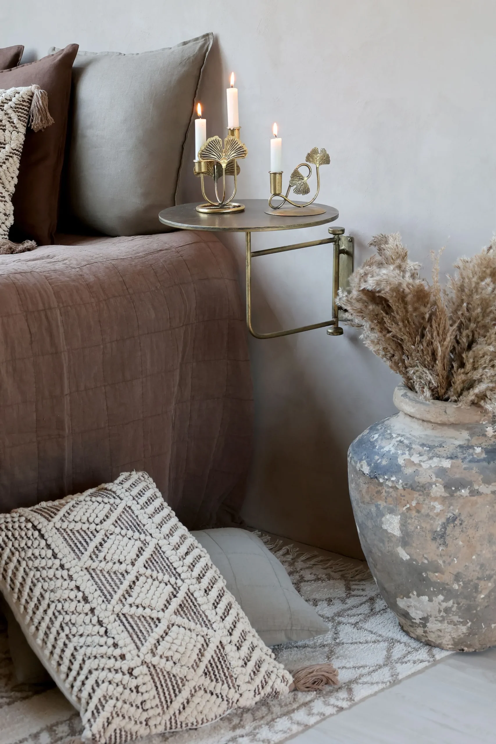 Vintage Wandtisch Nachtisch Antik-Gold Metall Schwenkbar Klein