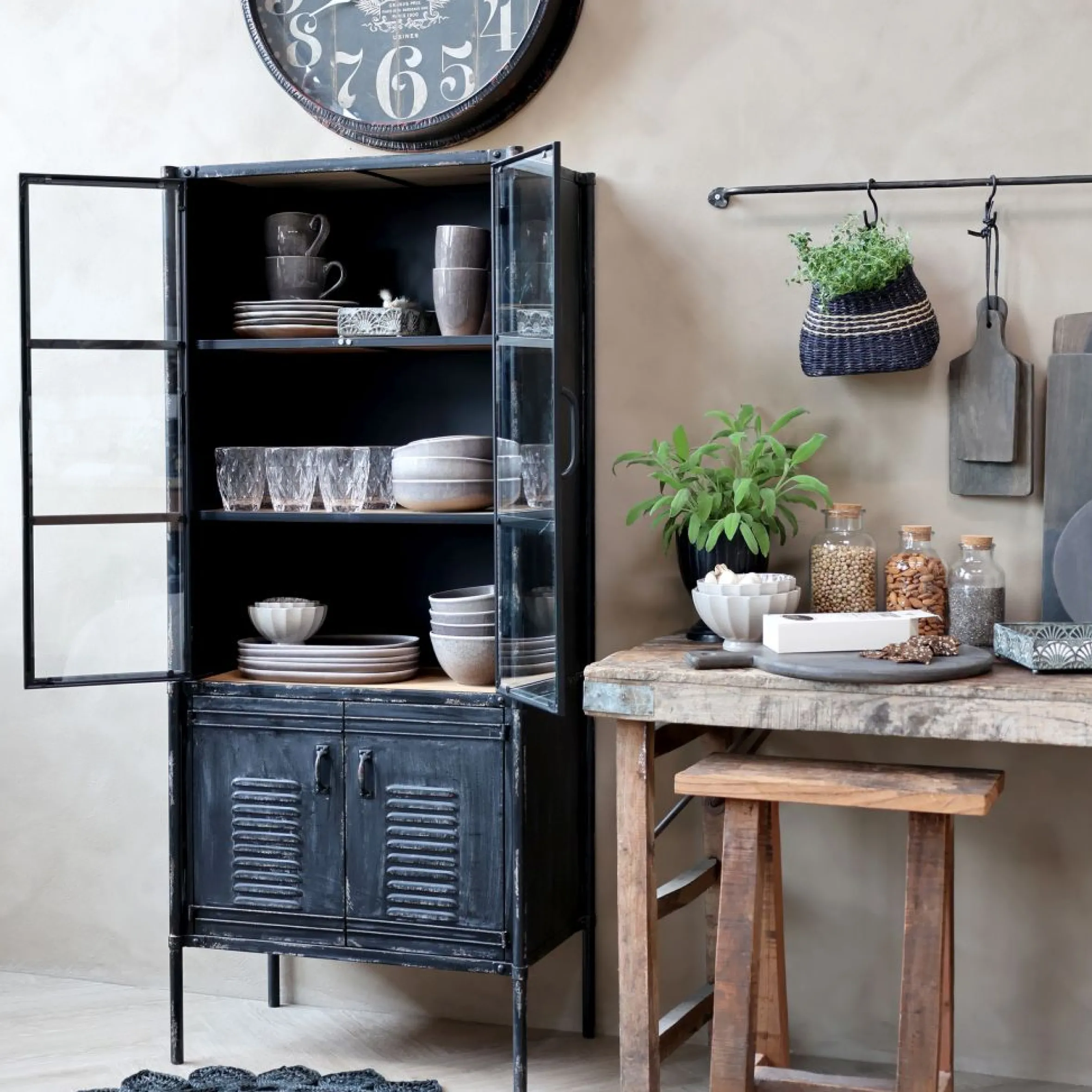 Vitrine Alissa Vintage Spind Metall Glas Holz