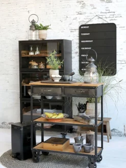 Vitrine Coventry Geschirrschrank Industrial Metall Räder