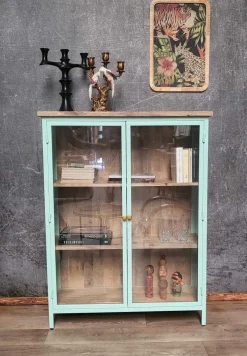 Vitrine Provence Vintage Metallkorpus Holz Azure 130