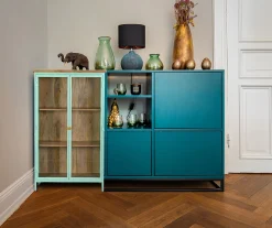 Vitrine Provence Vintage Metallkorpus Holz Azure 130