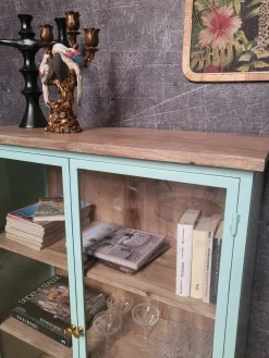 Vitrine Provence Vintage Metallkorpus Holz Azure 130