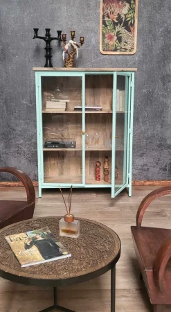 Vitrine Provence Vintage Metallkorpus Holz Azure 130